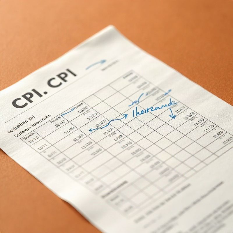 Gráfico impreso del IPC con anotaciones a mano en tinta azul sobre papel color crema